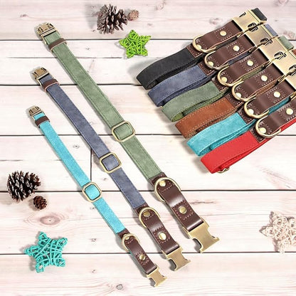 Didog Soft Padded Leather Dog Collars for Medium Dogs, Classic Heavy Duty Dog Collars with Quick Release Metal Buckle, Adjustable Medium Dog Collar Leather,Black,M