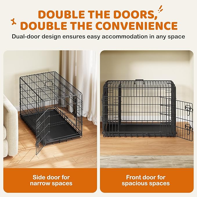 Yaheetech 36 inch Double Door Dog Crate w/Divider for Puppy, Collapsible Metal Dog Kennel with Removable Tray, Portable Travel Cage, Black