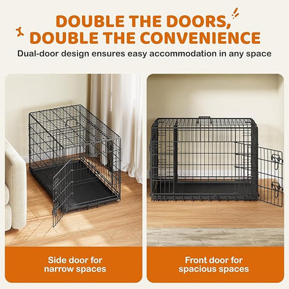 Yaheetech 36 inch Double Door Dog Crate w/Divider for Puppy, Collapsible Metal Dog Kennel with Removable Tray, Portable Travel Cage, Black