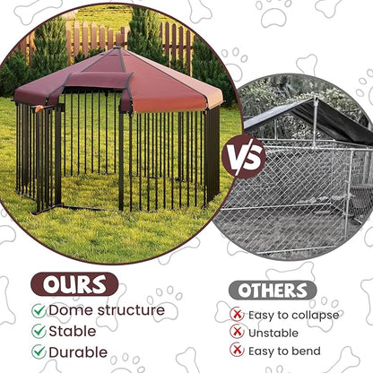 Outdoor Dog Kennel with Roof, Outdoor Dog Playpen with Metal Gate,Portable Easy Setup, Octagon Dog Pen with Lock for Outdoor Backyard (4.9x4.9x3.6FT)