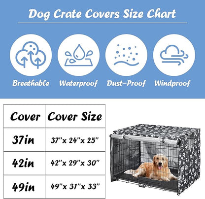 Dog Crate Cover 42 inch - Double Door, Dog Kennel Indoor, Waterproof Dog Kennel Cover with Air Vent Window, for Indoor/Outdoor Most Wire Dog Crate(Grey)