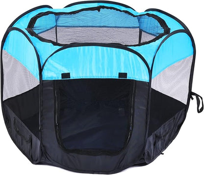 Portable Dog Playpen Cat Tent,Pop Up Playpen for Small Middle Dogs Cats Pet Tent Playground, Indoor Outdoor,47x47x30,Blue/Black,1Pack