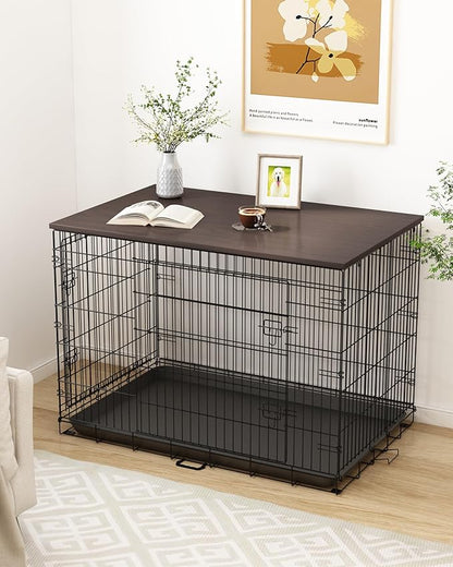 Piskyet Dog Crate Topper Wood Countertop for 48 42 36 30 24 inch Dog Cage, Dog Crate Cover,Dog Kennel Topper(Crate Not Include) (Walnut, for 24 Inch Crate)