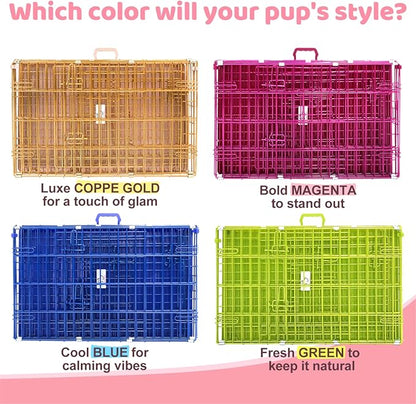 HOMEY PET 30 Inch Pink Dog Crate, Cute Cage Medium Sized Dog Collapsible Small Dog Kennel Indoor Nano-Coated Metal Wire Dog Crate with Removable Floor Grid Tray, Double Doors Dual Locks, Handle