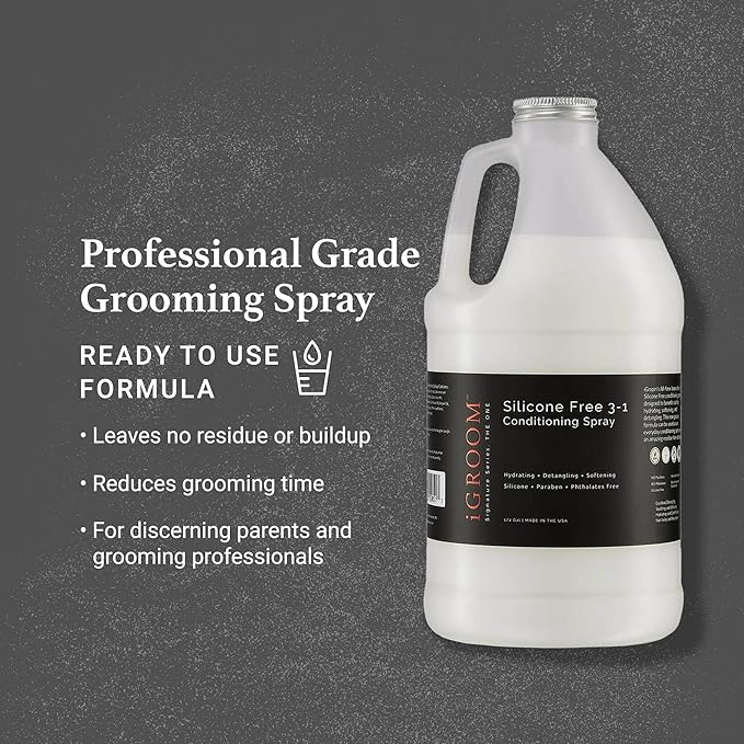 iGroom Silicone Free 3-1 Dog Conditioning/Detangling Spray, Luxury Pet Beauty Care, Hydrating, Paraben and Phthalates Free, Made in USA, 64 oz