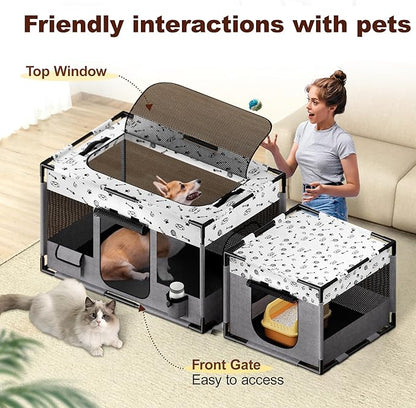 Portable Cat Playpen, Pet Dog Playpen, Kitten Puppy Play Pen for Indoor/Outdoor, Collapsible Cats Cages Enclosed Tent with Carrying Case, PVC Pipe Frame, 600D Oxford, 39" x 24" x 22"