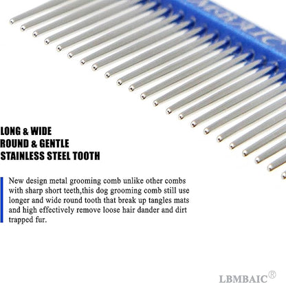 Metal Dog Grooming Comb for Shedding Tangles,Knots,Mats.Dog Combs With Long Wide Tooth for Long Thick Curly Hair Metal Pet Comb for Poodles and Goldendoodles Dematting.7.5INCHES.