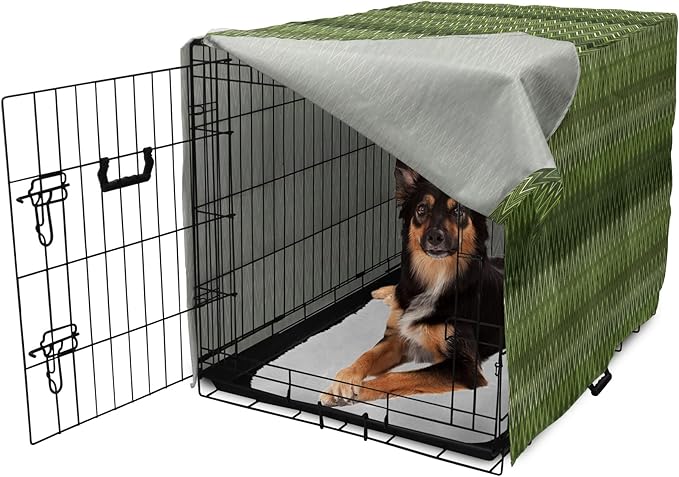 Lunarable Green Dog Crate Cover, Wavy Patterns with Triangular Shapes Abstract Zig Zag Motifs, Easy to Use Pet Kennel Cover for Medium Large Dogs, 36 Inch, Evergreen Olive Green
