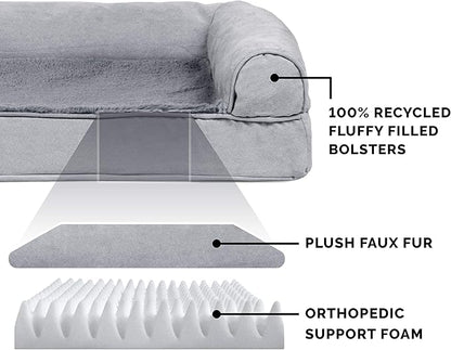 Furhaven Orthopedic Dog Bed for Large/Medium Dogs w/ Removable Bolsters & Washable Cover, For Dogs Up to 55 lbs - Plush & Suede Sofa - Gray, Large