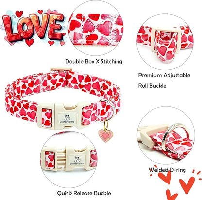Lionheart glory Valentine's Day Collar, Red Hearts Dog Collar for Small Cute Dog Collars Spring Female Pet Gift Adjustable Heavy-Duty Holiday Dog Collar Plastic Buckle