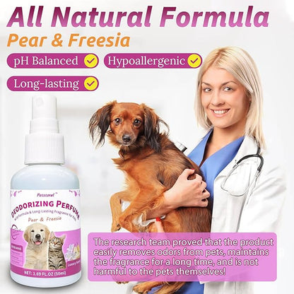 Deodorizing Perfume Spray for Pets, luxury Scent, Long-Lasting Fragrance (1.69 Fl Oz, Pear & Freesia)