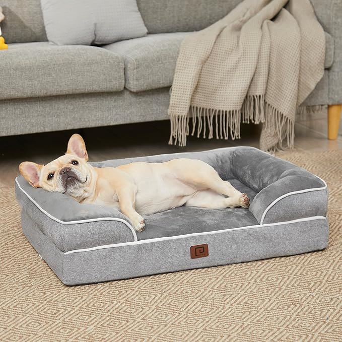 EHEYCIGA Orthopedic Dog Bed for Medium Dogs, Waterproof Memory Foam Medium Dog Beds with Sides, Non-Slip Bottom and Egg-Crate Foam Medium Dog Couch Bed with Washable Removable Cover, Grey