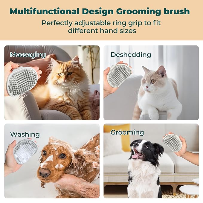 3-in-1 Self-Cleaning Pet Grooming Tool: Versatile Steam Brush for Cats and Dogs, with Bath Supplies and Detachable Bristles (Green)