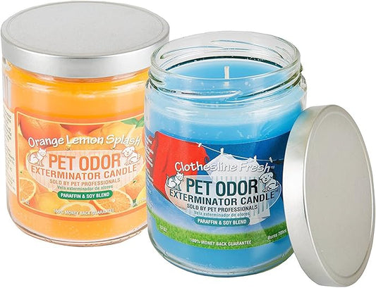Pet Odor Specialty Pet Products Exterminator, 13 Ounce Orange Lemon Splash Jar Candle and 13 Ounce Clothesline Fresh Jar Candle