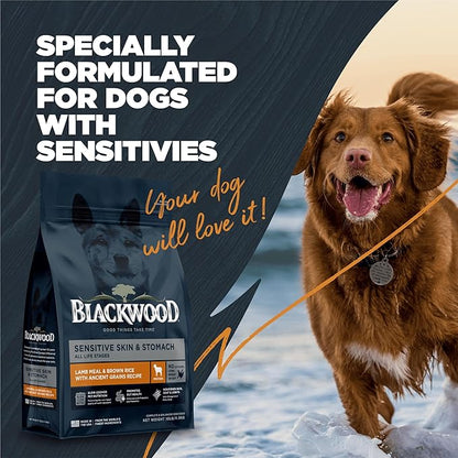 Blackwood Sensitive Skin & Stomach Dry Dog Food, Lamb Meal & Brown Rice with Ancient Grains, 24 Pound Bag with Prebiotics & Probiotics to Promote Gut Health