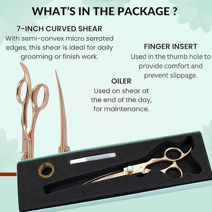 Kenchii Rose Dog Grooming Scissors, 7 Inch Curved Shears, Dog Scissors for Grooming, Ergonomic Design for Comfort and Precision, Heavy Duty, Durable and Sharp