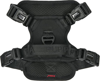 Puppia Jarek Dog Harness H Comfortable Sturdy Handle Adjustable Neck and Chest for Small and Medium Dogs - Black - L