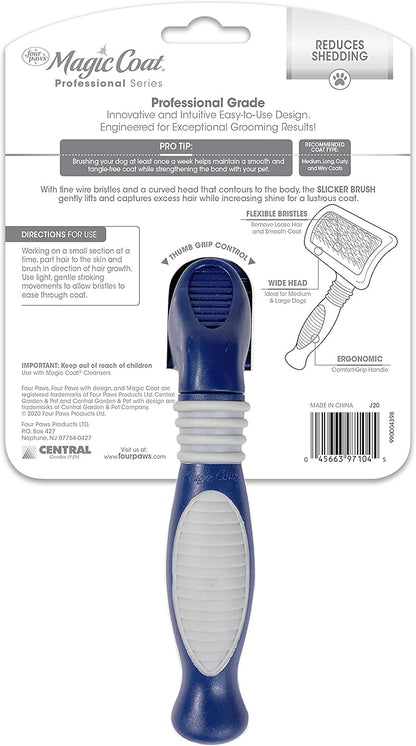 Four Paws Magic Coat Professional Series Grooming Brush for Dogs & Cats, Reduces Shedding, Stimulates Coat's Natural Oils, Ergonomic Design, Ideal for Medium, Long, Curly, and Wiry Coats