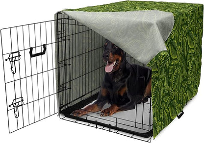 Lunarable Hunter Green Dog Crate Cover, Baroque Style Damask Floral Pattern with Leaves Swirled Branches Retro Design, Easy to Use Pet Kennel Cover for Medium Large Dogs, 42 Inch, Lime Green