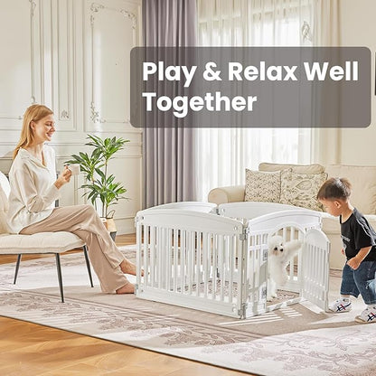 Sweetcrispy Plastic Dog Playpen - 4-Panel 24" Expandable & Durable Pet Fence for Medium Dogs - Indoor & Outdoor Portable Puppy Playpen with Secure Locking Door, White
