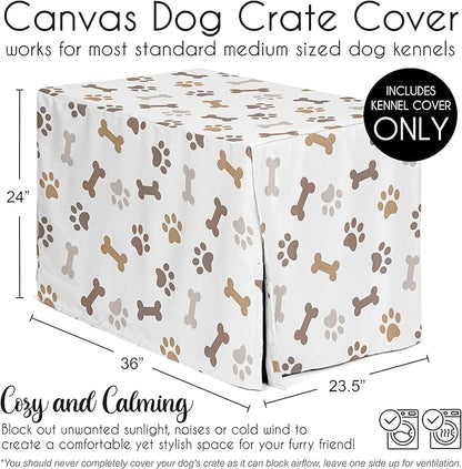 Sweet Jojo Designs Bone Paw Print Dog Crate Cover – Kennel Covers for 36 Inch Pet Cage Medium - Neutral Grey Taupe Brown Modern Off White Gray Tan Puppy