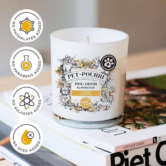 Pet-Pourri Canine Coconut Dog Deodorizer Candle – Puppy & Dog Safe – Plant Based Ingredients & Wax – Vet Approved – Aromatherapy & Air Freshener for Pet Odor – Scented with Coconut, Jasmine & Pear
