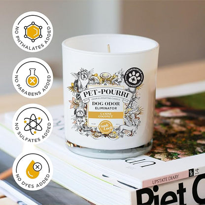 Pet-Pourri Canine Coconut Dog Deodorizer Candle – Puppy & Dog Safe – Plant Based Ingredients & Wax – Vet Approved – Aromatherapy & Air Freshener for Pet Odor – Scented with Coconut, Jasmine & Pear