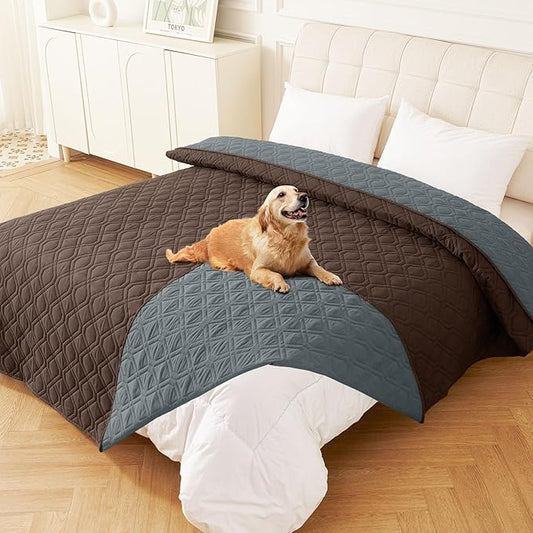 hyha Waterproof Dog Bed Blanket, Soft Dog Bed Cover Pet Blankets, Washable Couch Sofa Cover for Dogs, Reversible Pet Sofa Covers for Furniture (82x120 Inch, Chocolate/Dark Grey)