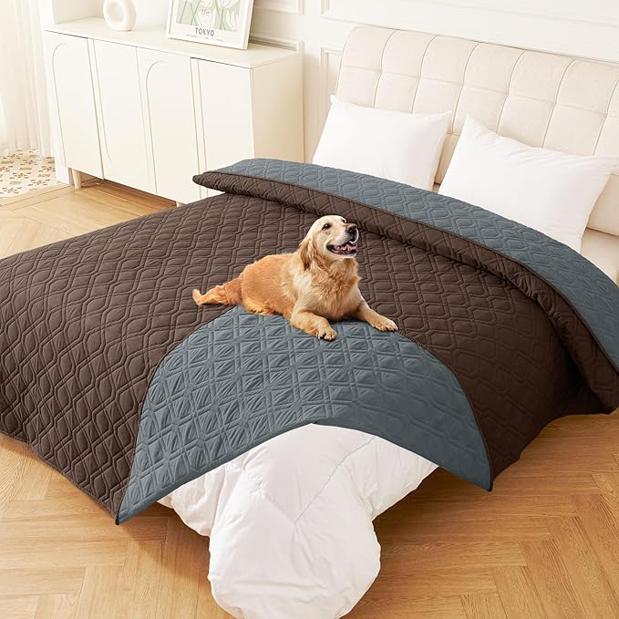 hyha Waterproof Dog Bed Blanket, Soft Dog Bed Cover Pet Blankets, Washable Couch Sofa Cover for Dogs, Reversible Pet Sofa Covers for Furniture (82x82 Inch, Chocolate/Dark Grey)