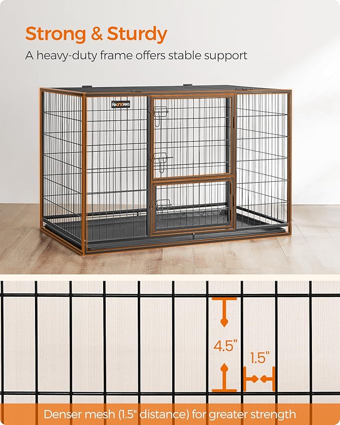 Feandrea Heavy-Duty Dog Crate, Metal Dog Kennel and Cage with Removable Tray, XXL for Large Dogs, 48 x 29.3 x 31.7 Inches, Black UPPD003B01