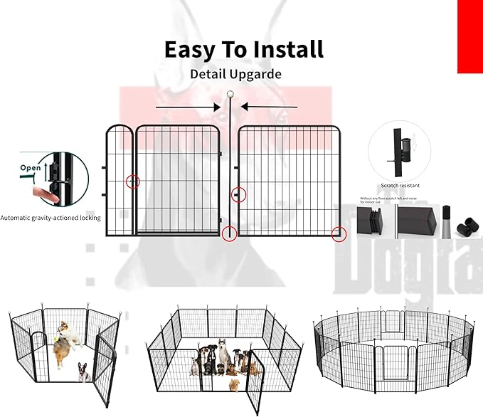 Puppy Playpen Indoor/Outdoor,24'' Portable Dog Playpen with Easy-Carry Straps,2 Add-On Panels Dog Pen Play Pen for Small Dogs,Rustproof Pet Playpen for Camping RV Yard