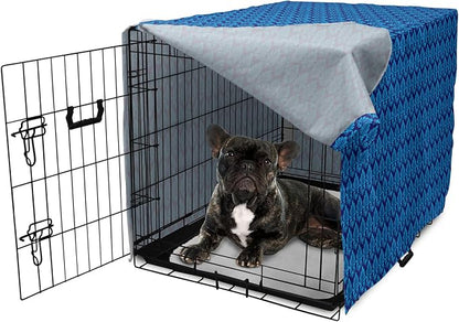 Lunarable Damask Blue Dog Crate Cover, Repeating Simplistic Pattern Rococo Inspired Royalty Essential Motif, Easy to Use Pet Kennel Cover for Cats & Medium Dogs, 24 Inch, Indigo and Sky Blue