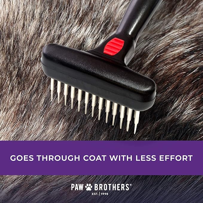 RYAN'S PET SUPPLIES Paw Brothers Magic Spring Undercoat Rake for Dogs, Professional Grade, Spriing Loaded Pins, Comfort Grip, 6.8 in