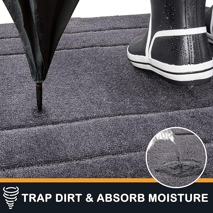 PURRUGS Dirt Trapper Door Mat 20in x 31.5in, Non-Slip/Skid Machine Washable Entryway Rug, Dog Door Mat, Super Absorbent Welcome Mat for Muddy Wet Shoes and Paws, Grey