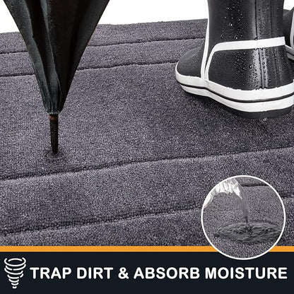 PURRUGS Dirt Trapper Door Mat 20in x 31.5in, Non-Slip/Skid Machine Washable Entryway Rug, Dog Door Mat, Super Absorbent Welcome Mat for Muddy Wet Shoes and Paws, Grey