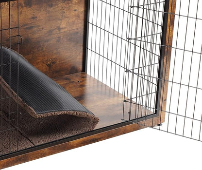 DWANTON Dog Crate Furniture with Cushion, Wooden Kennel Table with Double Doors, Indoor Dog House, Extra Large Size, 43.3" L, Rustic Brown
