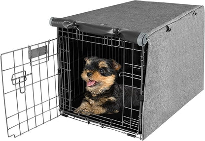 X-ZONE PET Double Door Dog Crate Cover - Polyester Pet Kennel Cover (Fits 24 30 36 42 48 inches Wire Crate) (24 Inch, Grey)