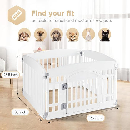 Simple Deluxe 4 Panel Plastic Dog Playpen, Safe and Secure, Folding and Portable, Puppy Fence with Door, ffor Dogs and Suppies, 24", White