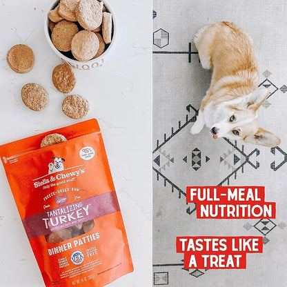 Stella & Chewy's Freeze Dried Raw Dinner Patties – Grain Free Dog Food, Protein Rich Tantalizing Turkey Recipe – 14 oz Bag
