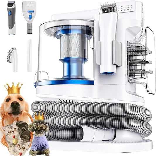 Pet Grooming Kit with 3.4L Oversized Vacuum Suction - 99% Pet Hair Removal - Professional Dog Clippers & Shedding Tools for Cats, Teddy, Poodle, Golden Retrievers (Pearly White)