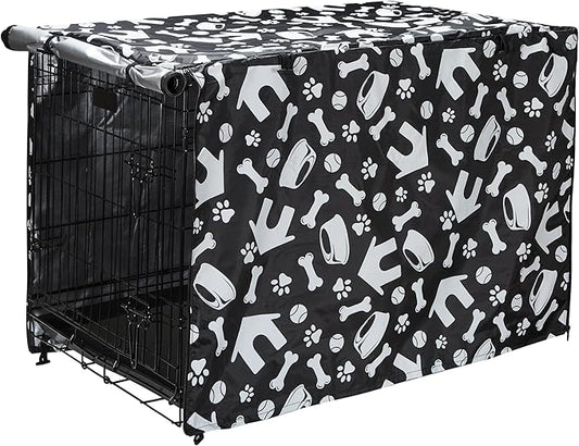 kefit Dog Crate Cover 48 inch, Kennel Cover Fit for Dog Crate, Black/Paw