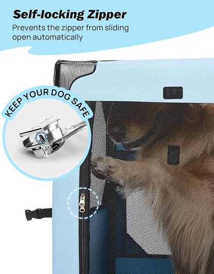JOYTUTUS Collapsible Dog Crate, 37 Inch Portable Pet Crate for Car, Travel Dog Kennel Foldable Dog Crate for Large Dog 70lbs, Soft Cat Carrier Fit for Indoor & Outdoor/Trunk (Blue)