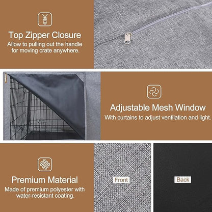 HiCaptain Folding Metal Dog Crate Cover for 42 Inch Wire Pet Cage(Two-Tone Gray)