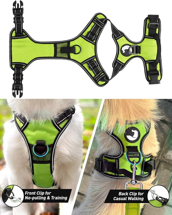 Joytale No Pull Dog Harness for Large Dogs, Reflective Pet Vest with Front Clip, Adjustable Soft Padded Harnesses with Easy Control Handle for Training and Walking, Green, L