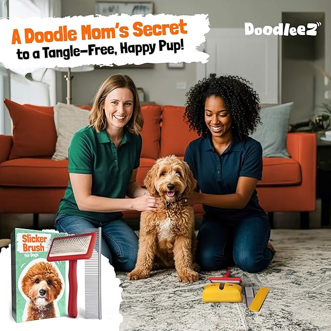 Slicker Brush for Dogs - Doodle Brush - Goldendoodles Labradoodles Bernedoodles - Goldendoodle Must Haves - Poodle Comb and Cases Included - Medium - Red