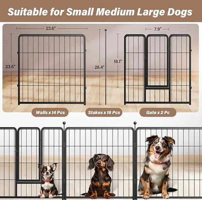Simple Deluxe Dog Playpen Indoor Outdoor, 24" Height 16 Panels Fence with Anti-Rust Coating, Metal Heavy Portable Foldable Dog Pen for Small/Medium Dogs RV Camping, Black