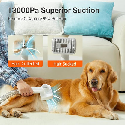 uwant Pet Hair Vacuum & Grooming Kit - 13000 Pa Strong Suction, Large Capacity, Whisper-Quiet Operation with 6 Grooming Tools, Ideal for Shedding