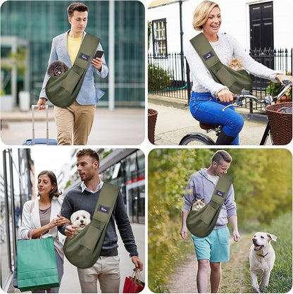 CUBY Dog and Cat Sling Carrier, Hands Free Reversible Pet Papoose Bag, Soft Pouch Adjustable, Suitable for Puppy Cats for Outdoor Travel (Green Mesh, one Size mesh)