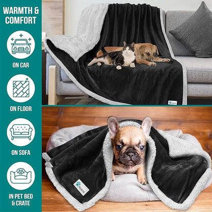 PetAmi Dog Blanket for Medium Large Dogs, Pet Bed Blanket Cat Puppy Kitten, Fleece Furniture Couch Cover Protector Sofa Car, Soft Sherpa Dog Throw Plush Reversible Washable, 40x60 Black