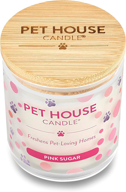 Pet House 9 oz Pink Sugar Scented Pet Odor Candle, Clean Burning, Long Lasting, Plant Based Spring, Summer Scented Soy Candle, 60 Hour Burn Time